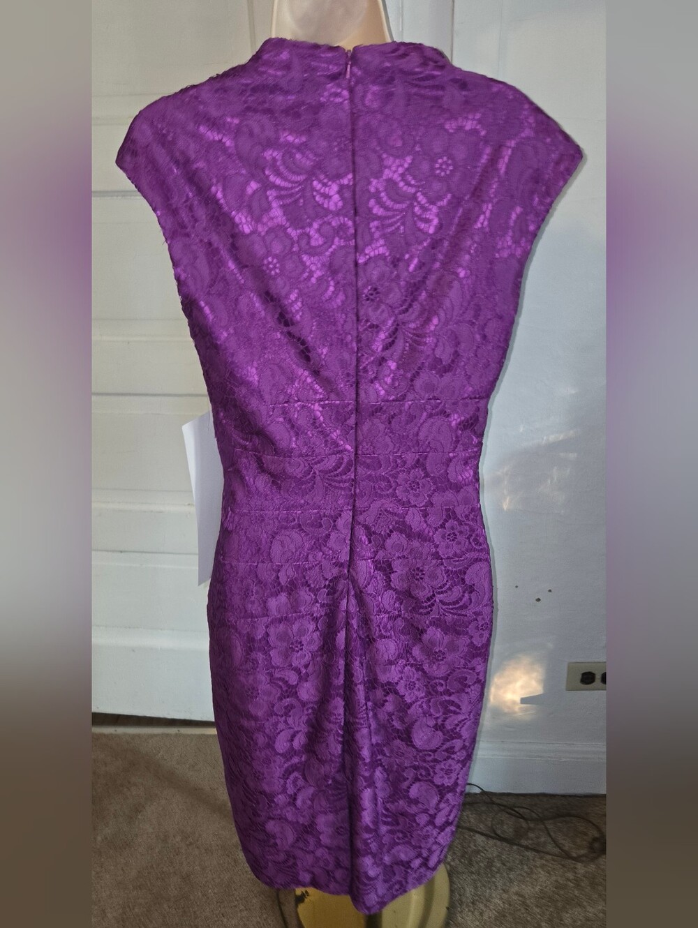 Jax Purple Lace Midi Dress with Cap Sleeves - Picture 3 of 11
